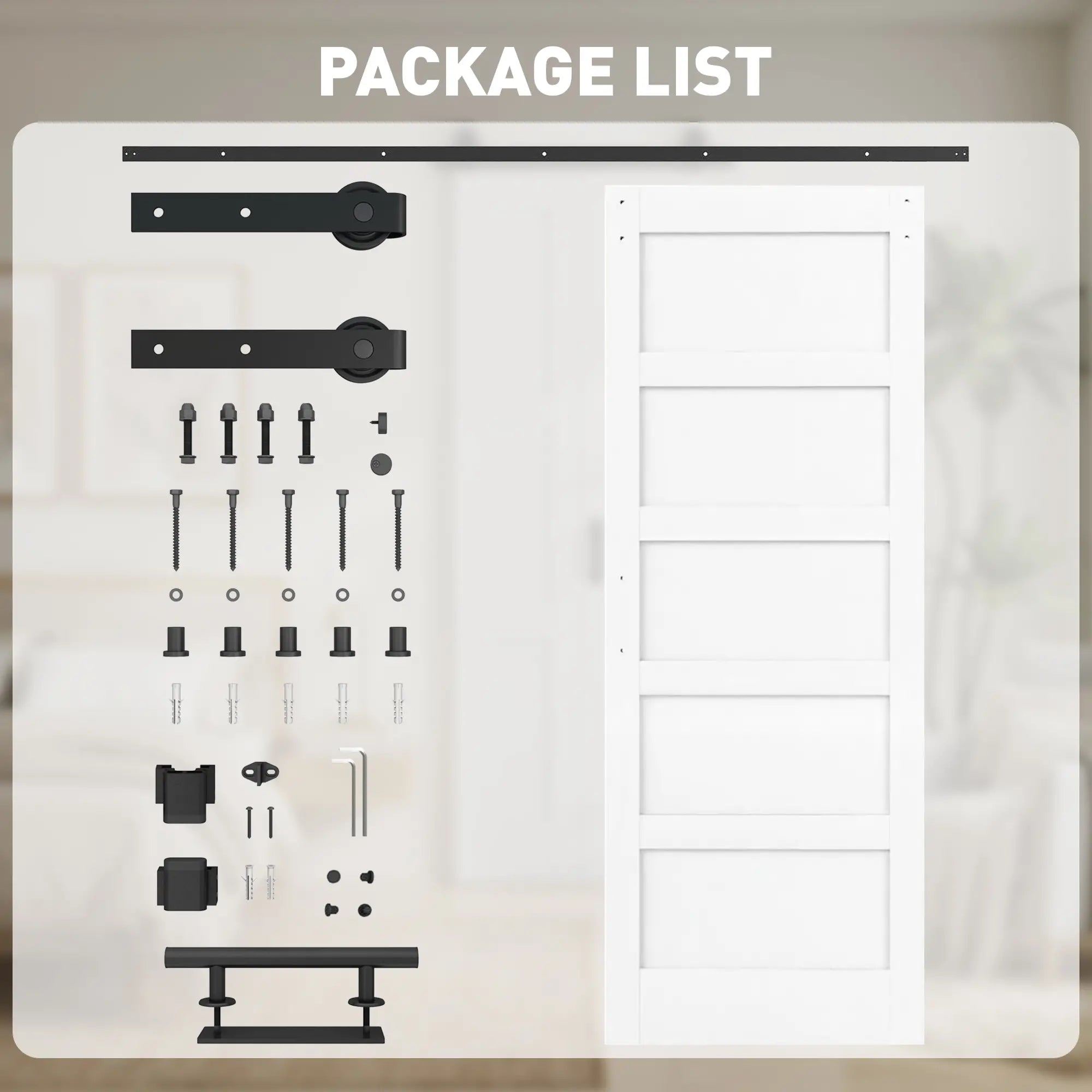 32x84 Sliding Barn Door with Hardware Kit, Shaker Style, White Wood Grain, White Door Hardware at Gallery Canada