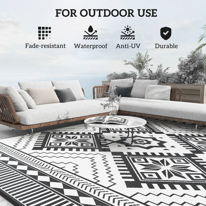 9' x 12' Outdoor RV Rug, Reversible Patio Mat, White and Black Garden Decor at Gallery Canada