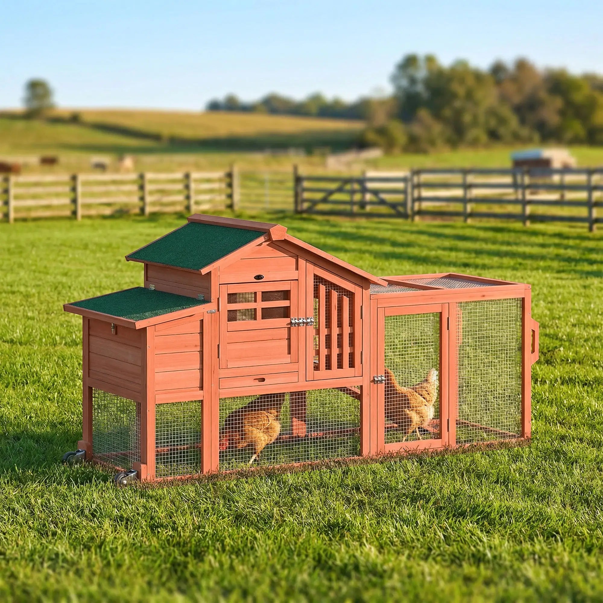 Mobile Wooden Chicken Coop With Run, Nesting Box, Pull-Out Tray, Orange Chicken Coops at Gallery Canada