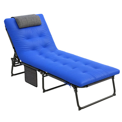 Folding Lounge Chair, 4-Level Reclining Back, Cushion, Blue Lounger Chairs at Gallery Canada