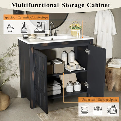 Solid Wood Bathroom Vanity, Ceramic Sink, Storage Cabinet, 36" L x 18.5" W x 34" H, Espresso Sink Cabinets at Gallery Canada