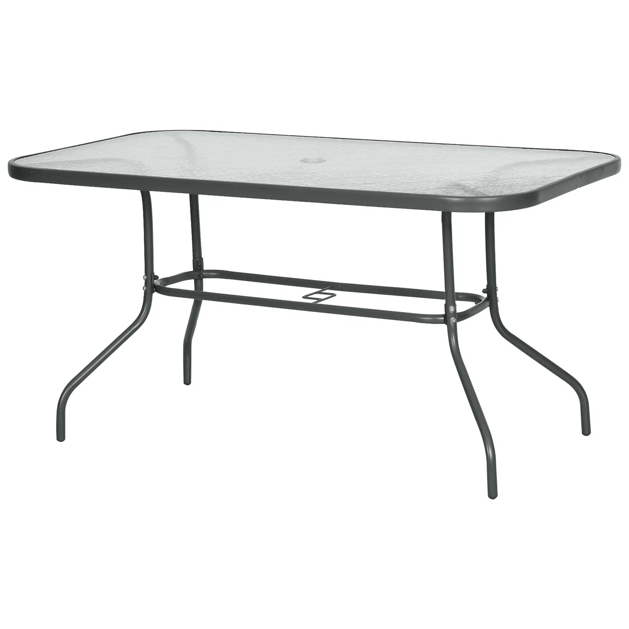 Metal Garden Dining Table, Outdoor Patio Table, Tempered Glass Top, 55
