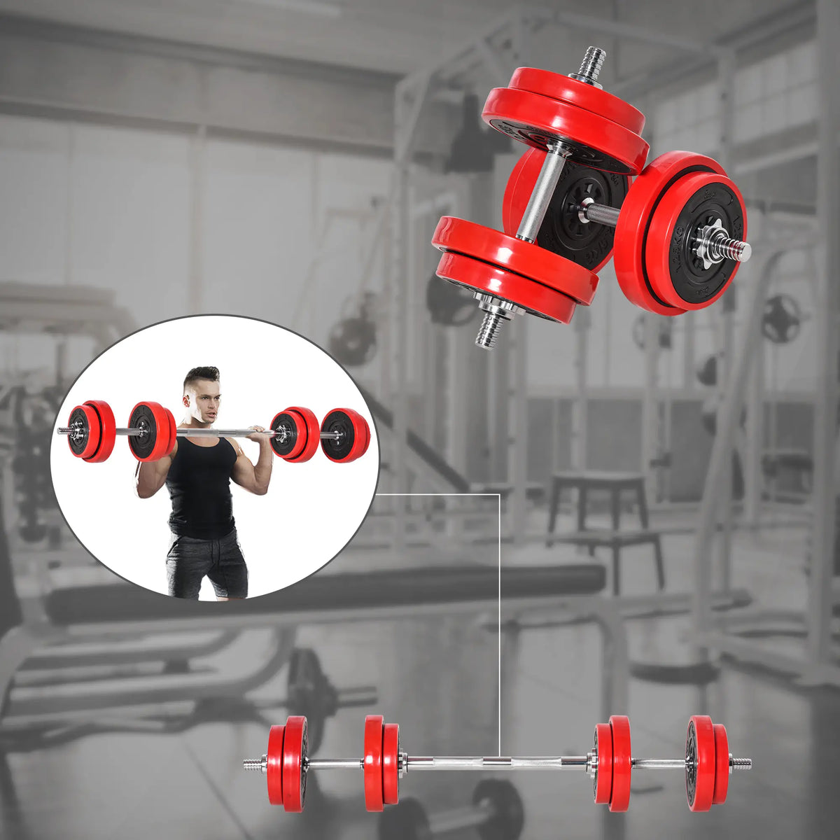 44lbs 2-In-1 Dumbbell, Barbell Adjustable Set, Strength Exercise Dumbbells & Barbells at Gallery Canada