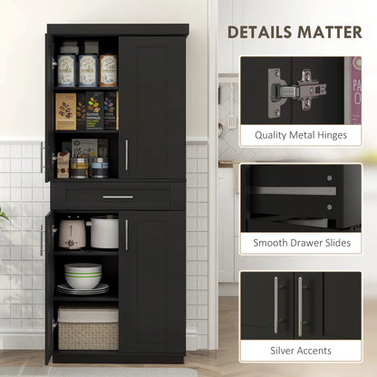 72 Storage Cabinet, 4 Doors, Drawer, 3 Adjustable Shelves, Black Kitchen Pantry Cabinets at Gallery Canada