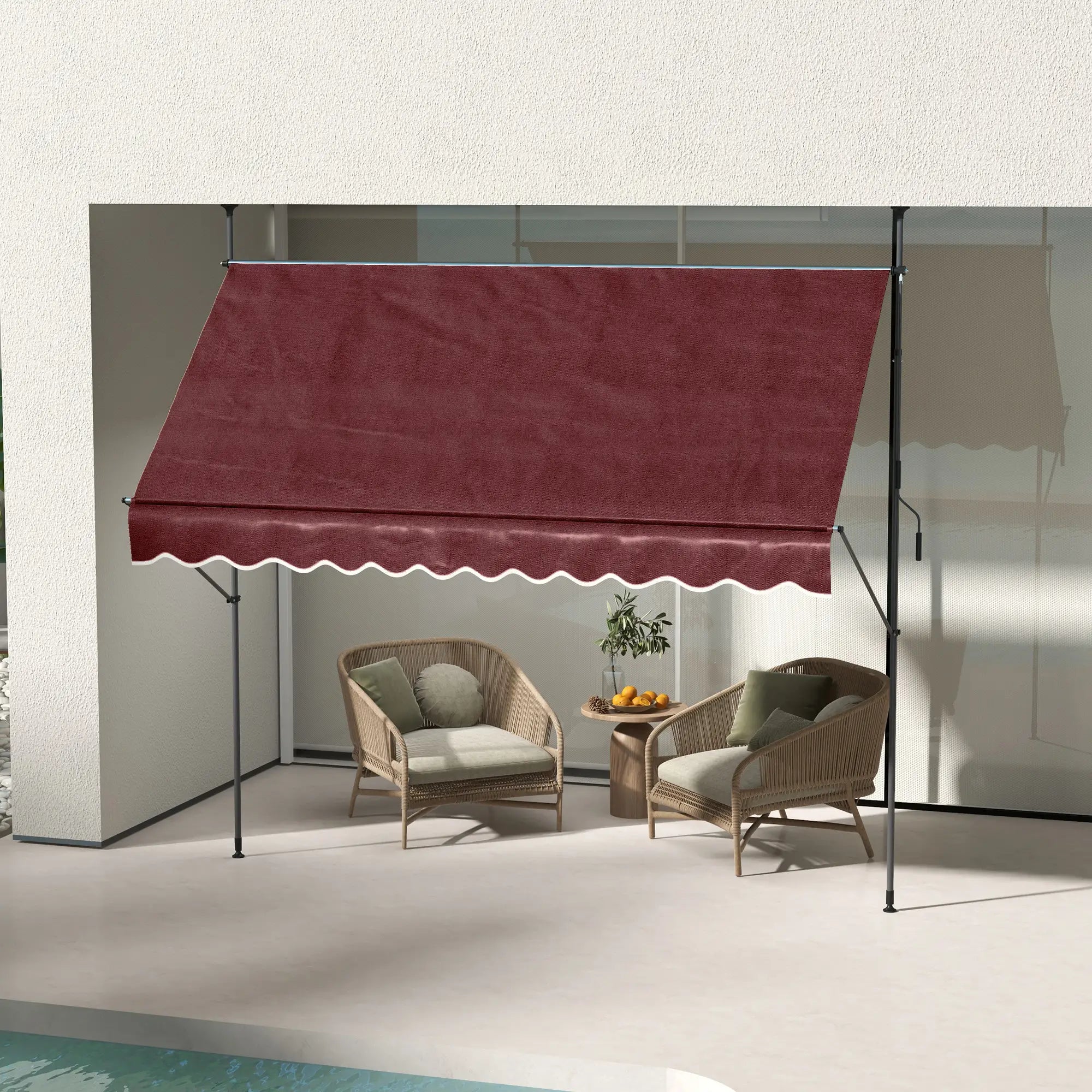 10' x 4' Manual Retractable Awning, Freestanding, UV Resistant, Wine Red Patio Awnings at Gallery Canada