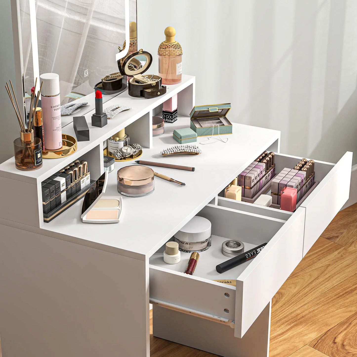 Makeup Vanity Desk with Mirror, LED Lights, Drawers, White Dressing & Vanity Tables at Gallery Canada