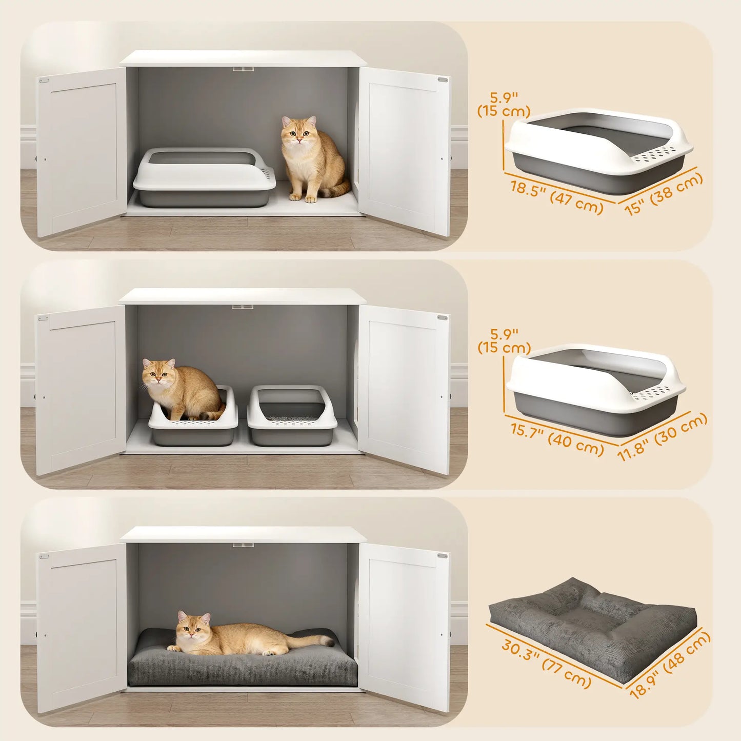 Cat Litter Box Enclosure, Double Doors, Handles, 31.5" x 21" x 20", White Cat Litter Box Enclosures at Gallery Canada