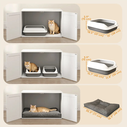 Cat Litter Box Enclosure, Double Doors, Handles, 31.5" x 21" x 20", White Cat Litter Box Enclosures at Gallery Canada