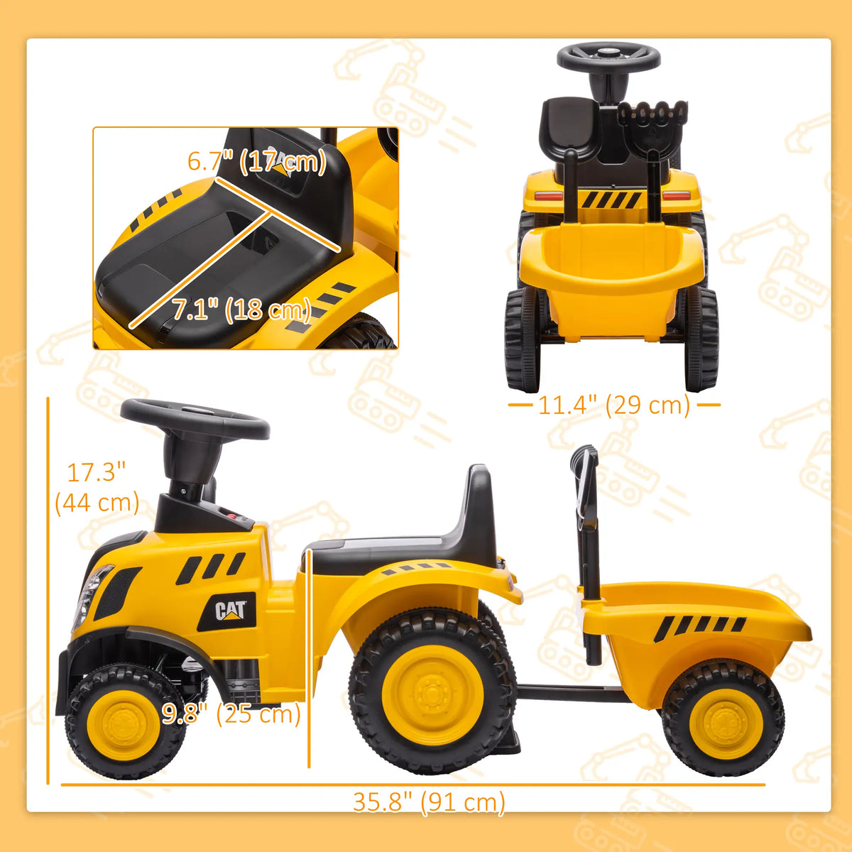 No Power Ride On Tractor with Shovel, Trailer