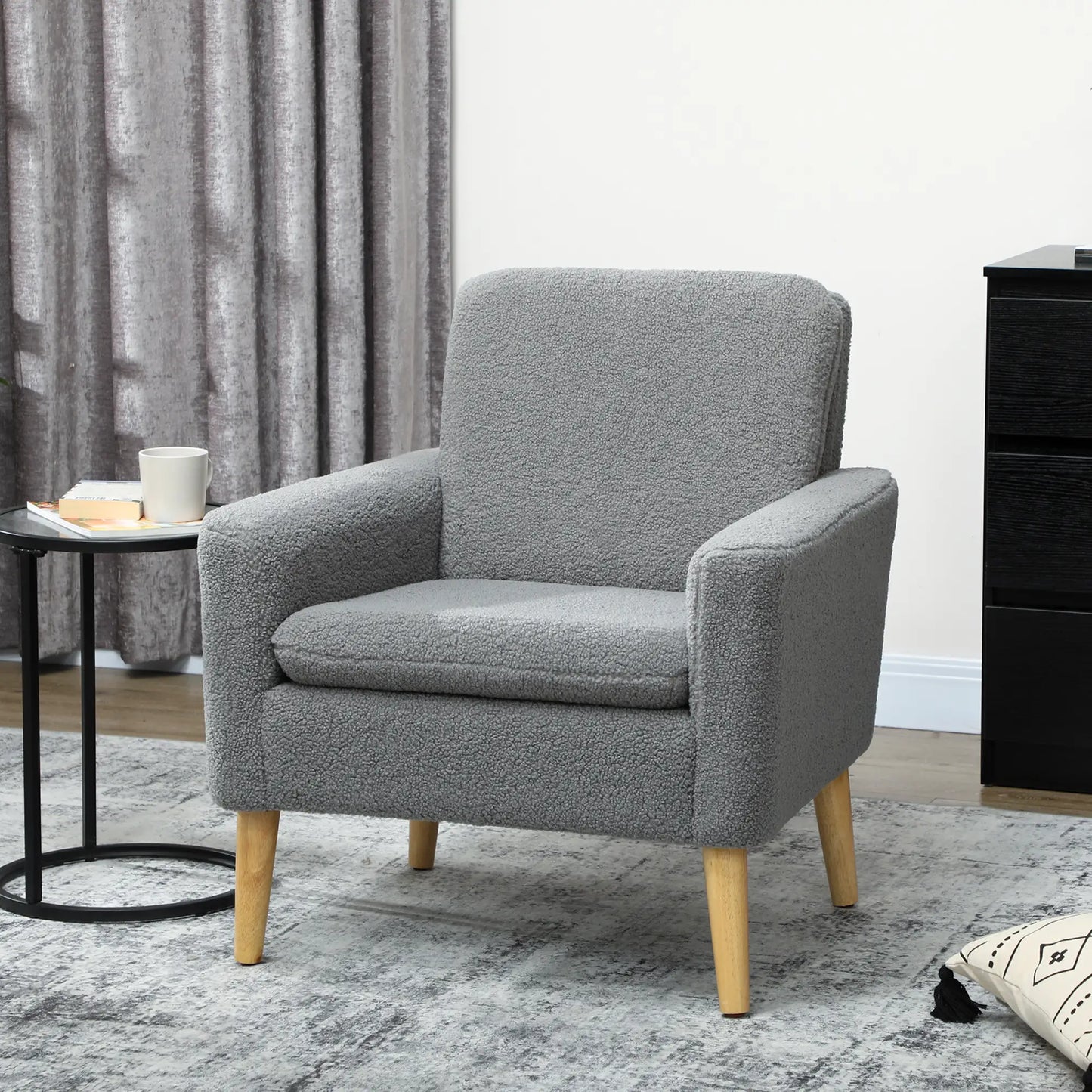 Modern Fabric Accent Chair, Upholstered Armchair with Wood Legs, Grey Accent Chairs at Gallery Canada