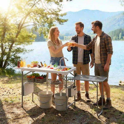 Folding Portable Camping Sink, Side Shelf, Bottom Rack, White Picnic Tables & Camping Chairs at Gallery Canada