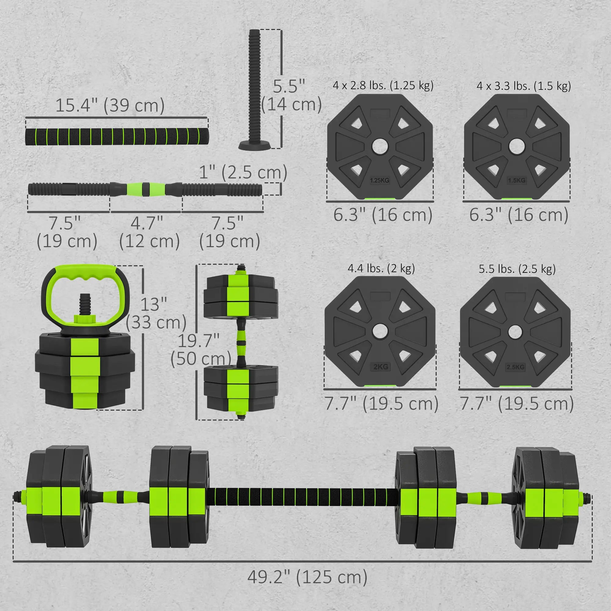 4-in-1 Adjustable Dumbbell Set, 66lbs, Green Dumbbells & Barbells at Gallery Canada