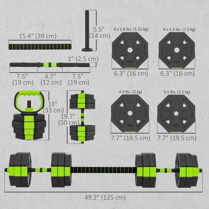 4-in-1 Adjustable Dumbbell Set, 66lbs, Green Dumbbells & Barbells at Gallery Canada