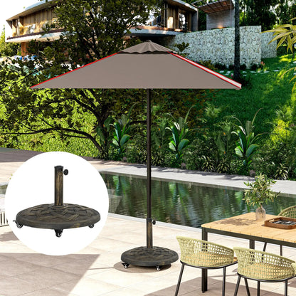 Round Patio Umbrella Base With Wheels, 44 Lbs Resin Stand, 1.3"/1.5"/1.9" Poles, Bronze Umbrella Bases at Gallery Canada