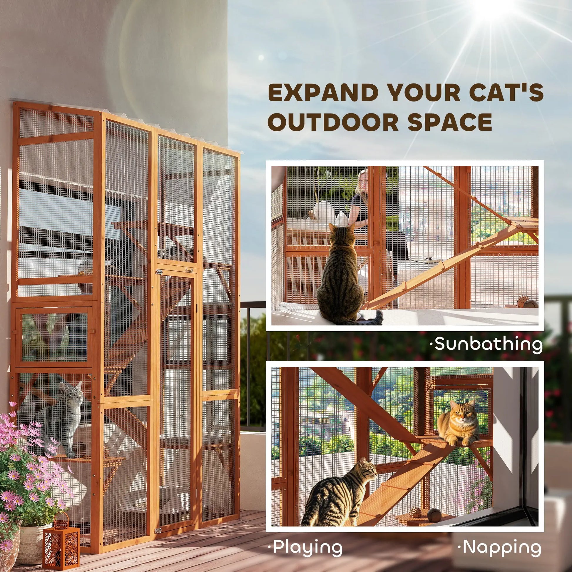 Wooden Catio, Outdoor Cat Enclosure, 6 Jumping Platforms, Scratching Post, 2 Ramps, Waterproof Roof Outdoor Cat Enclosures at Gallery Canada