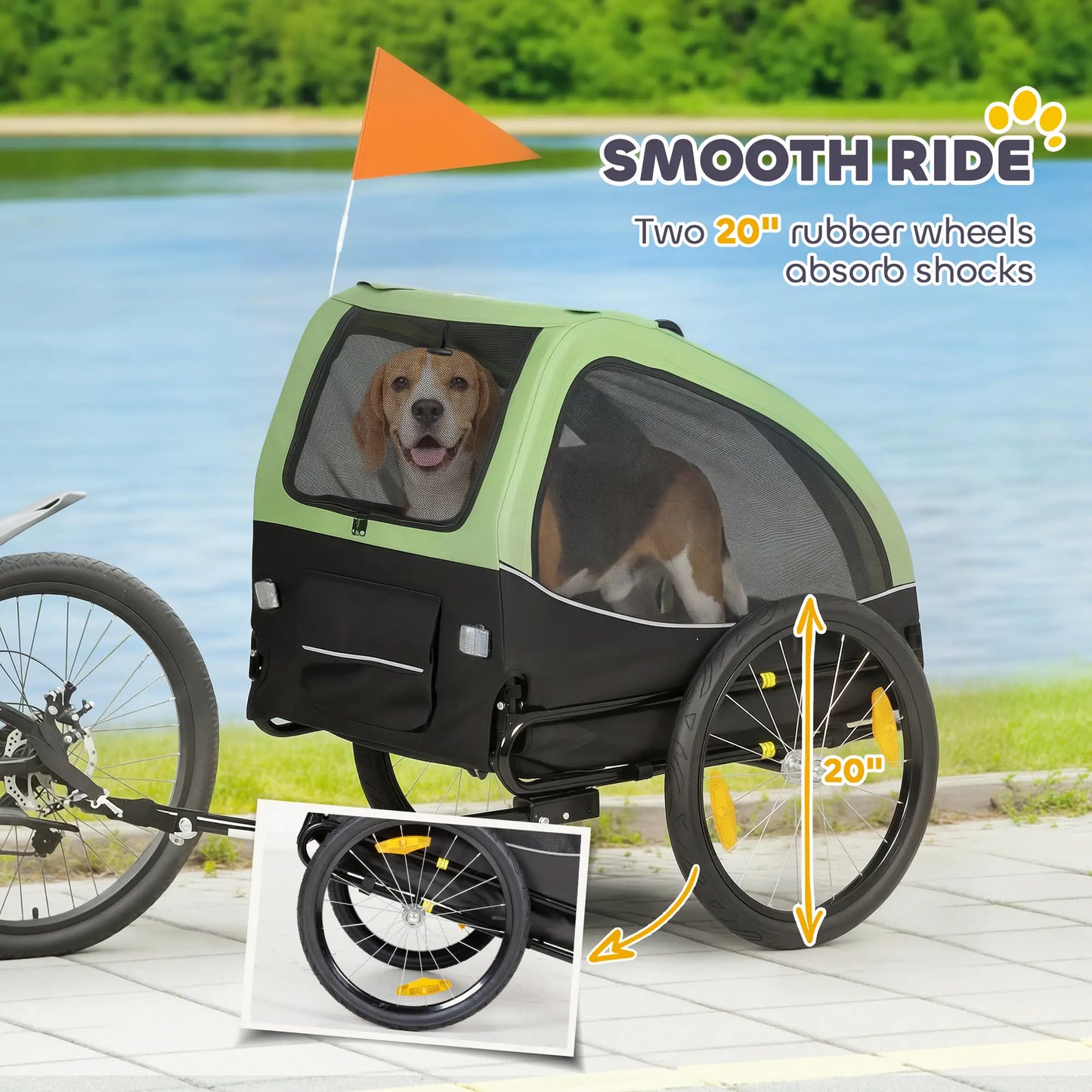 Dog Bike Trailer, Pet Cart Bicycle Wagon, 20" Wheels, Ventilated Windows Dog Bike Trailers & Strollers at Gallery Canada