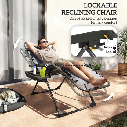 Zero Gravity Chair Set Of 2, Folding Reclining Outdoor Lounge Chair, Dark Grey Lounger Chairs at Gallery Canada