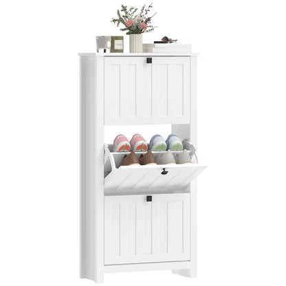 Slim Shoe Cabinet, 3 Flip Drawers, Adjustable Shelves, Holds 12 Pairs, White Shoe Storage Cabinets & Racks at Gallery Canada