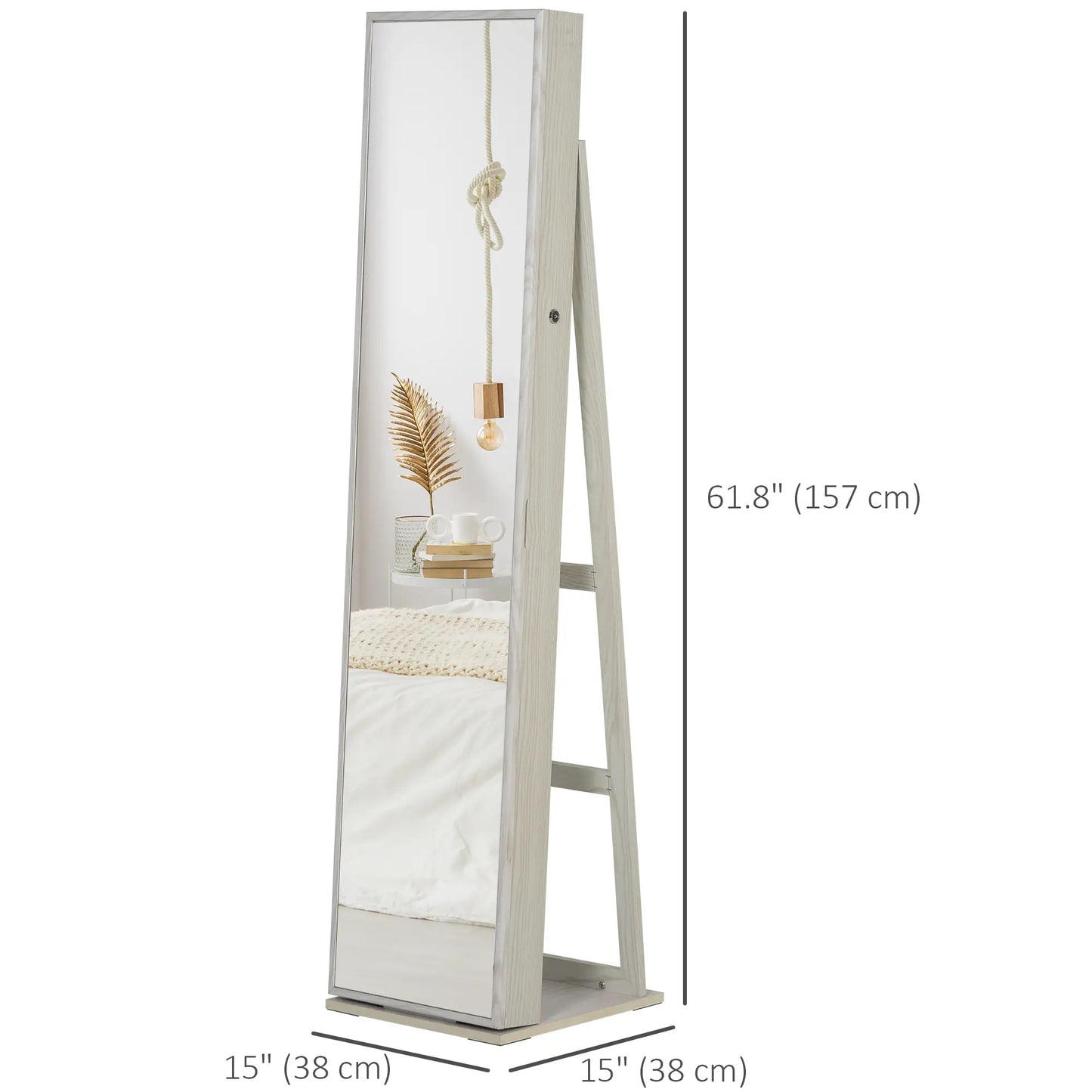 Mirror Jewelry Cabinet, Lockable Organizer with LED Lights, White Wood, White Jewelry Armoire & Jewellery Mirror Cabinets at Gallery Canada