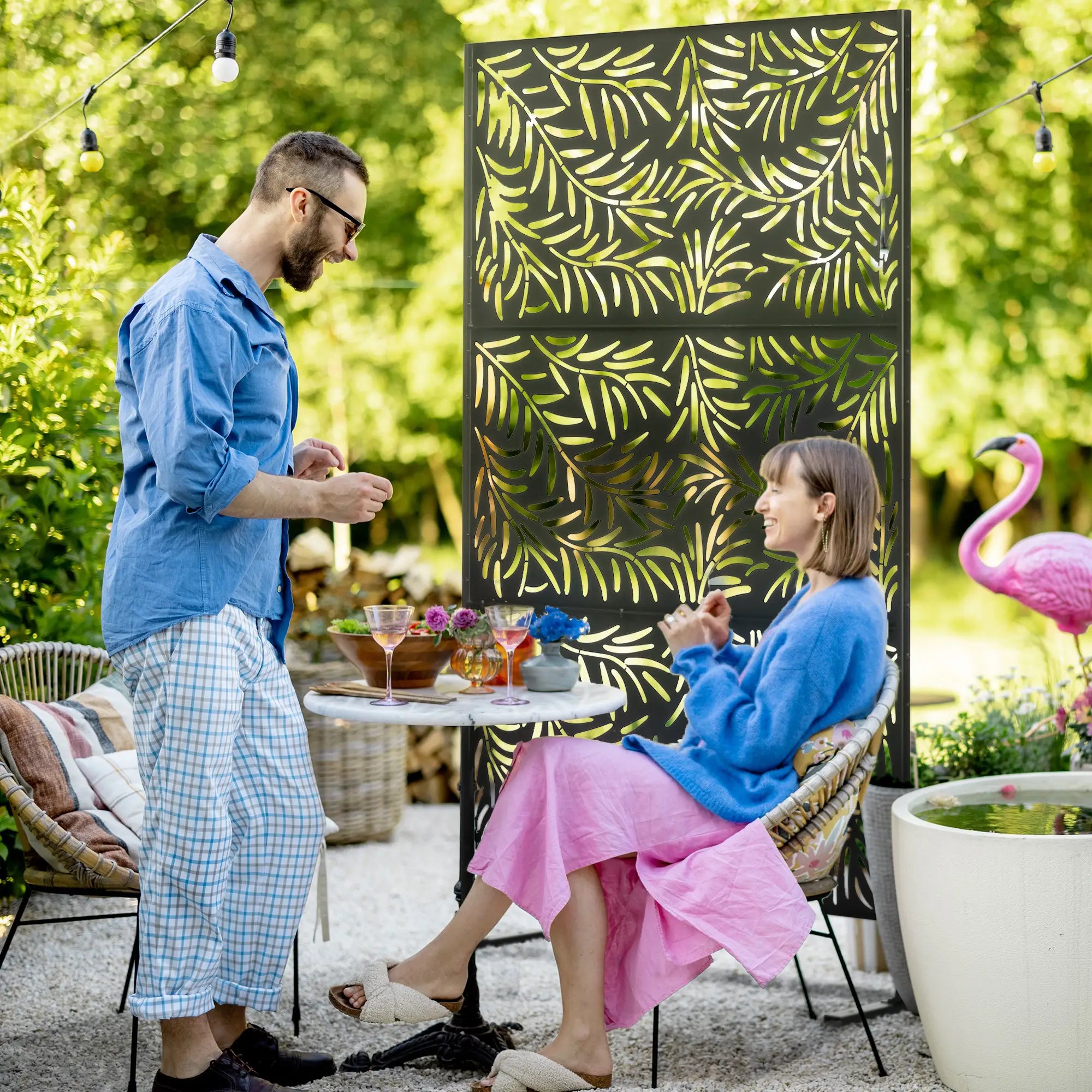 Metal Outdoor Privacy Screen, Willow Branch Style, Freestanding Panel for Garden Deck Pool Side Awnings at Gallery Canada