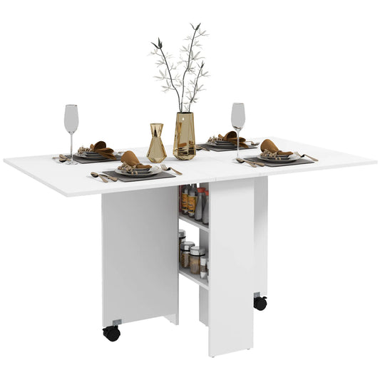 55" Folding Dining Table, Drop Leaf, Storage Shelves, White Bar Tables & Dining Tables White at Gallery Canada