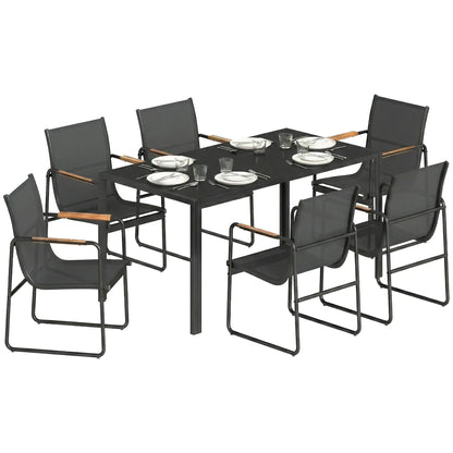 7 Piece Outdoor Dining Set, Glass Patio Table And Chairs, Black Outdoor Dining Sets at Gallery Canada