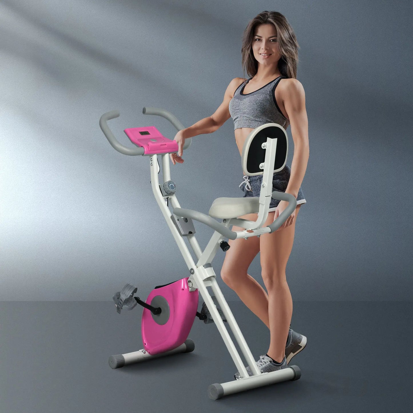 Foldable Magnetic Exercise Bike, 8 Level Resistance, Pink Exercise & Stationary Bikes at Gallery Canada