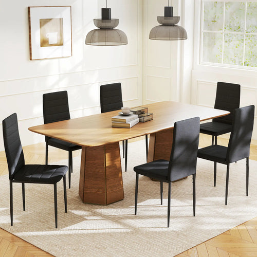 Modern High Back Dining Chairs, PU Leather Upholstered, Set of 6, Black