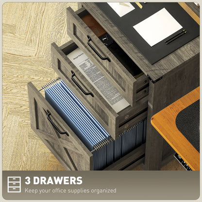 Vertical 3-Drawer Filing Cabinet, Rustic Farmhouse, A4, Letter Size, Grey Wash Office Cabinets & Cupboards at Gallery Canada