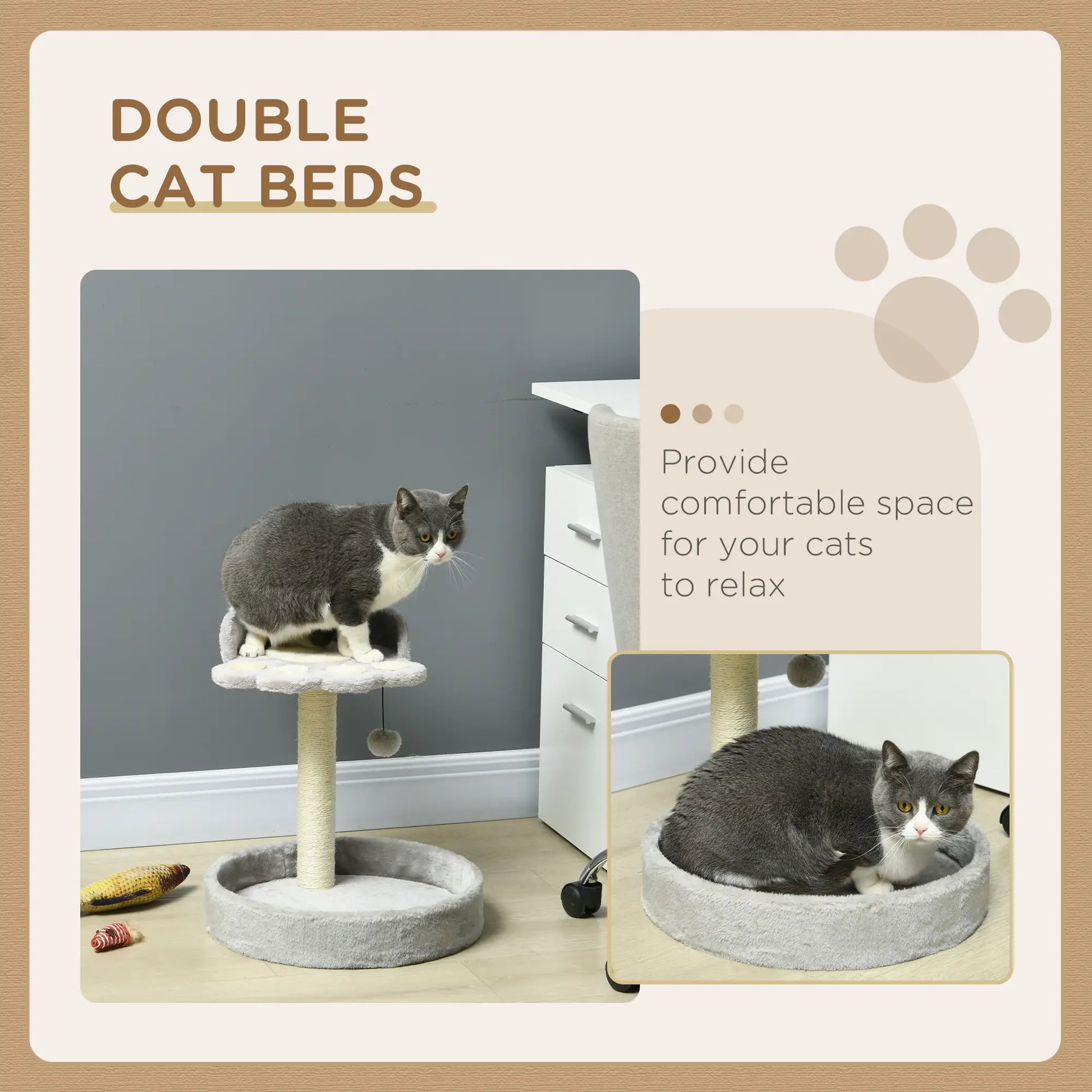17" Small Cat Tree, Sisal Scratching Post, Dangling Ball, Bed, Light Grey Cat Trees at Gallery Canada