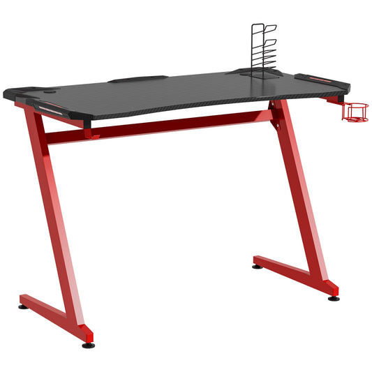 48" Gaming Desk, Home Office Computer Writing Table with Large Workstation, Cup Holder, Headphone Rack, Gamepad Holder, Black and Red - Gallery Canada