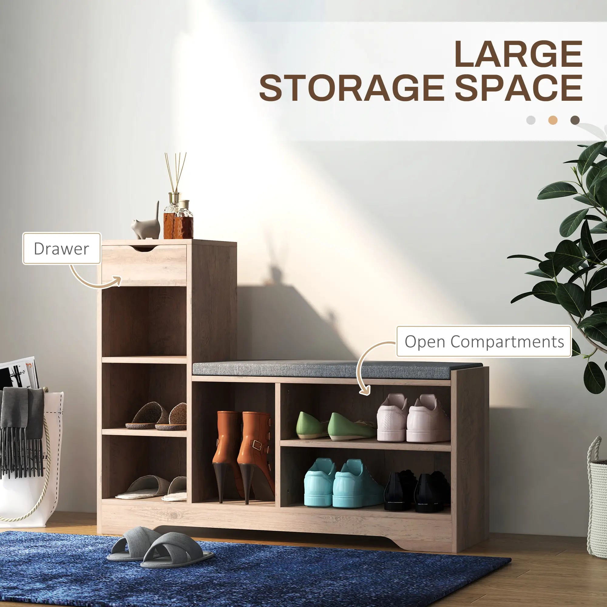 Upholstered Shoe Storage Bench With Seat, Drawer, 6 Shelves, Grey Shoe Storage Cabinets & Racks at Gallery Canada