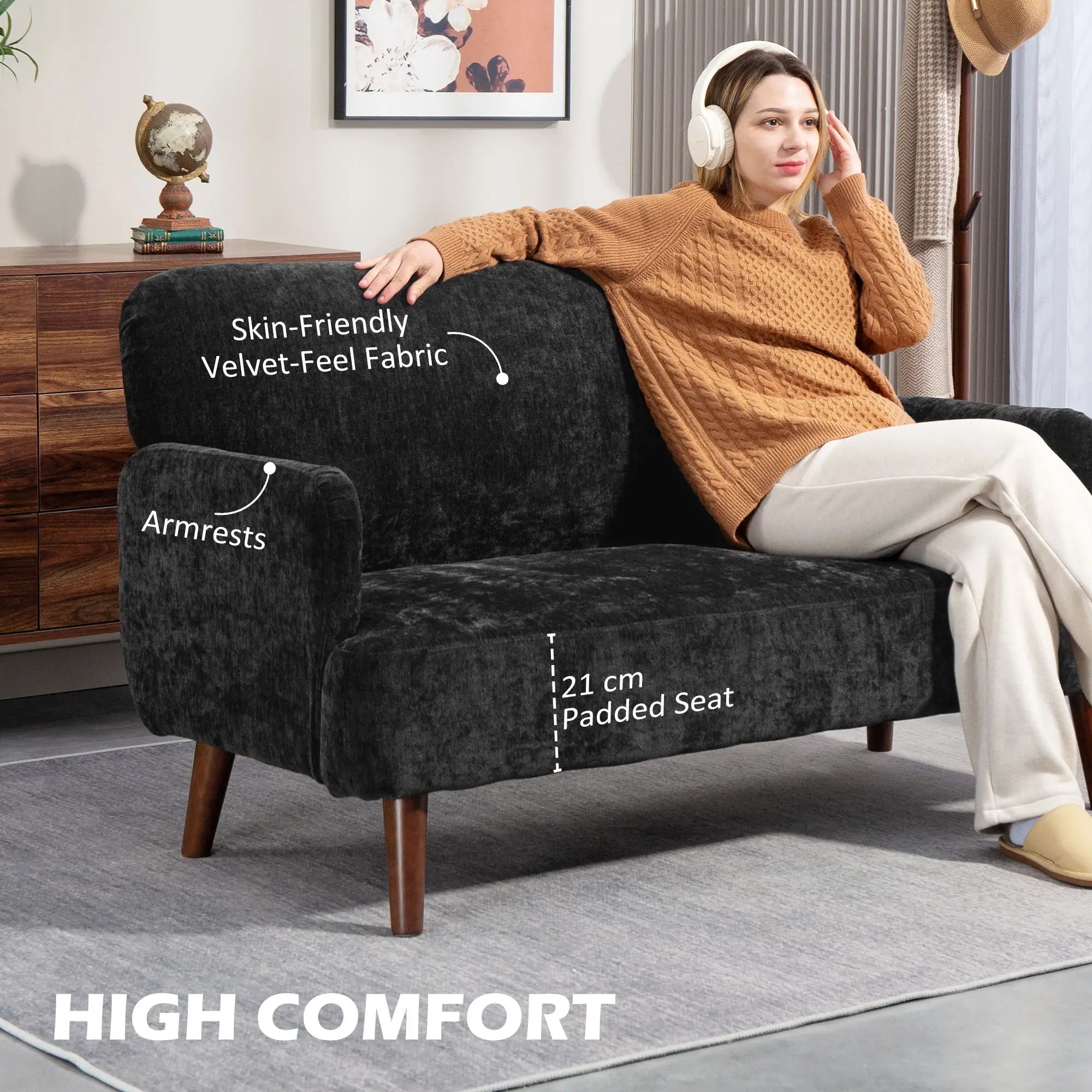 Velvet Fabric 2 Seater Sofa, Small Loveseat 8.3