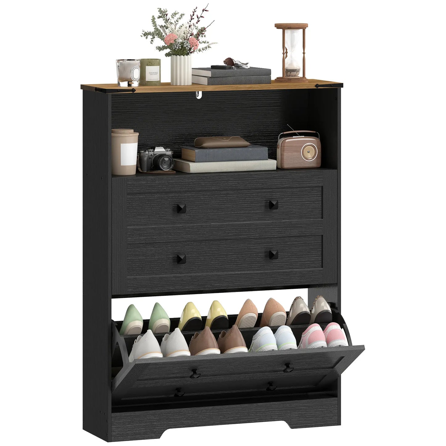 Shoe Cabinet With 2 Flip Drawers, Narrow, Black Shoe Storage Cabinets & Racks at Gallery Canada