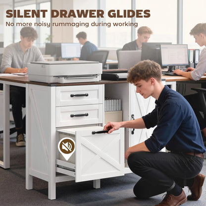 Lateral Filing Cabinet With Drawers, Shelves, Adjustable Hanging Bar, White