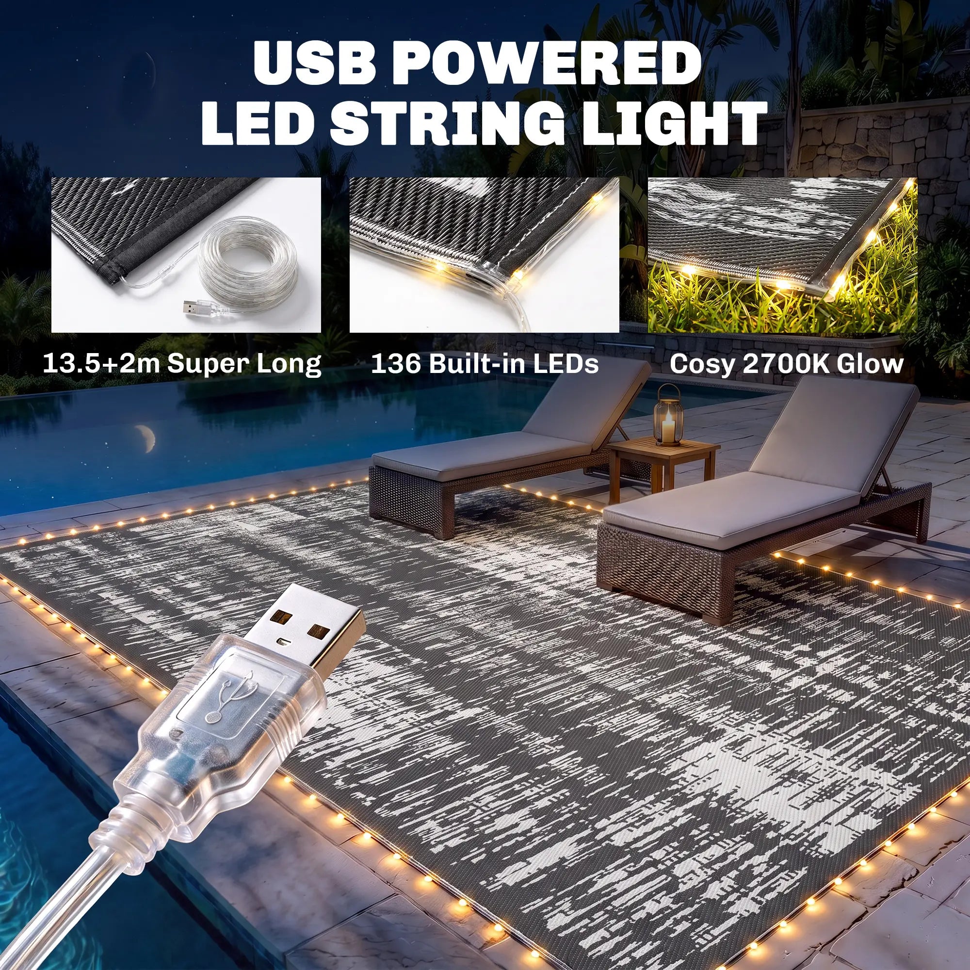 Waterproof Outdoor Camping Rug With LED Lights, 12' x 9' Outdoor Reversible Rugs at Gallery Canada