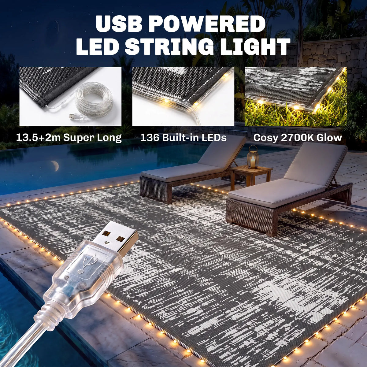 Waterproof Outdoor Camping Rug With LED Lights, 12' x 9' Outdoor Reversible Rugs at Gallery Canada