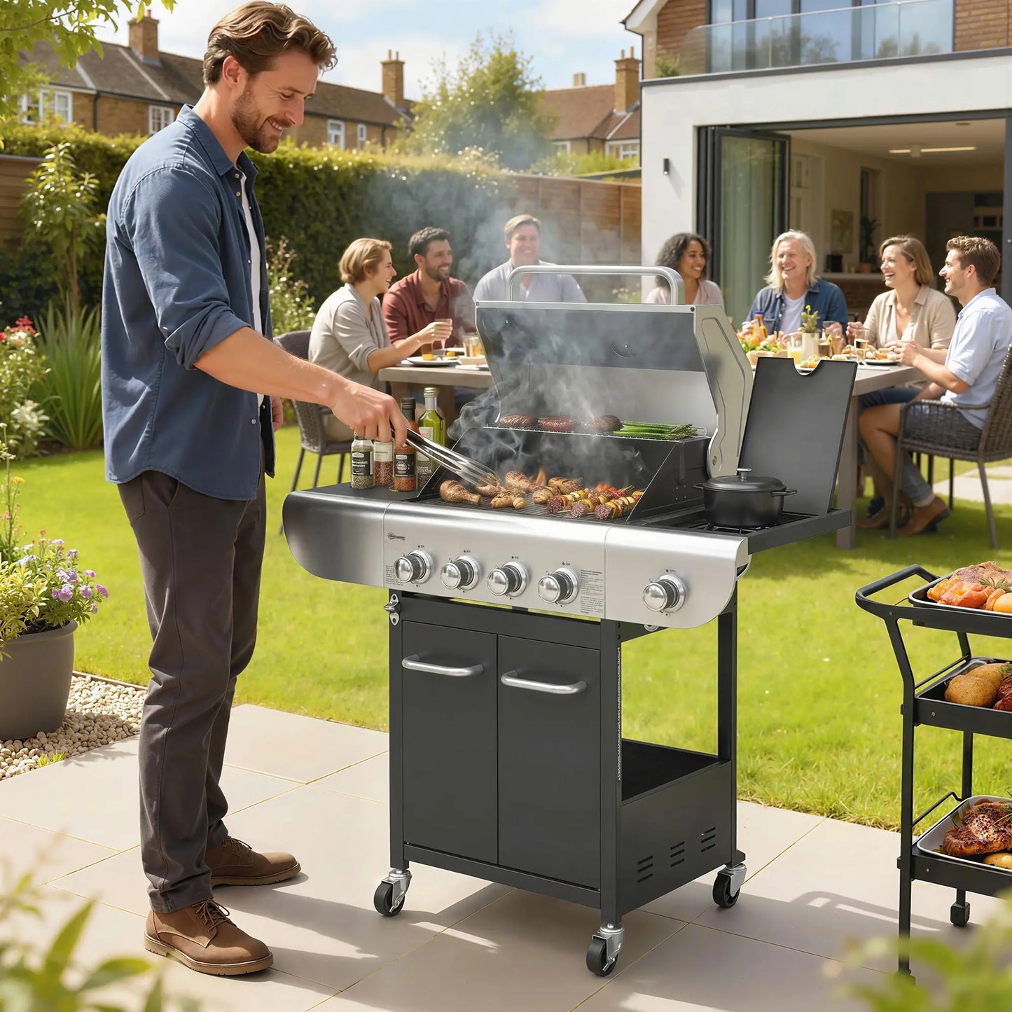 4 Burner Propane Gas Grill, 53,000 BTU, Cast Iron Grates, Wheels, Warming Rack Propane Gas Grills at Gallery Canada