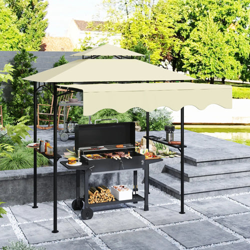8' x 7.6' Grill Gazebo, Double Tiered, With Side Awning, Beige
