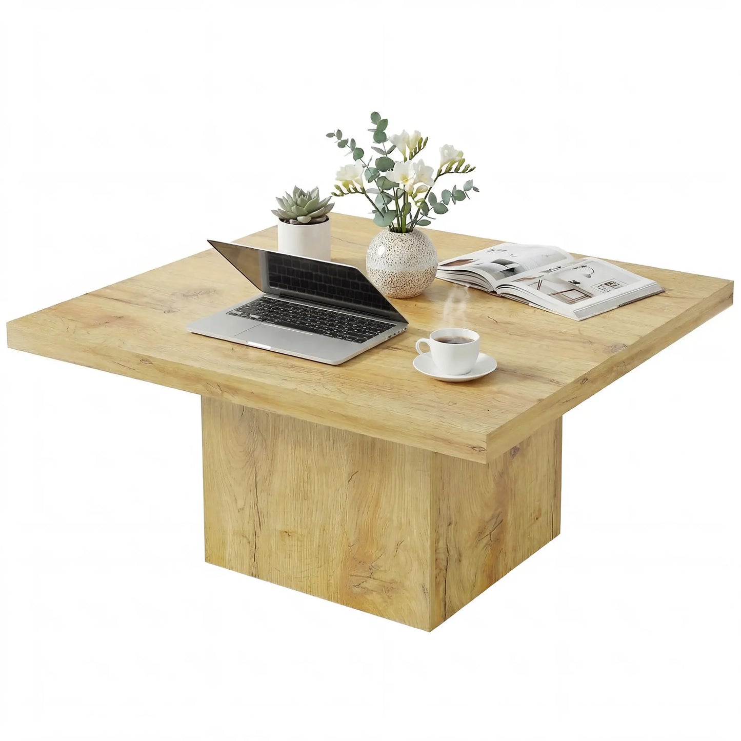 Square Coffee Table, 1.6" Thick Tabletop, Natural Wood Coffee Tables Natural at Gallery Canada
