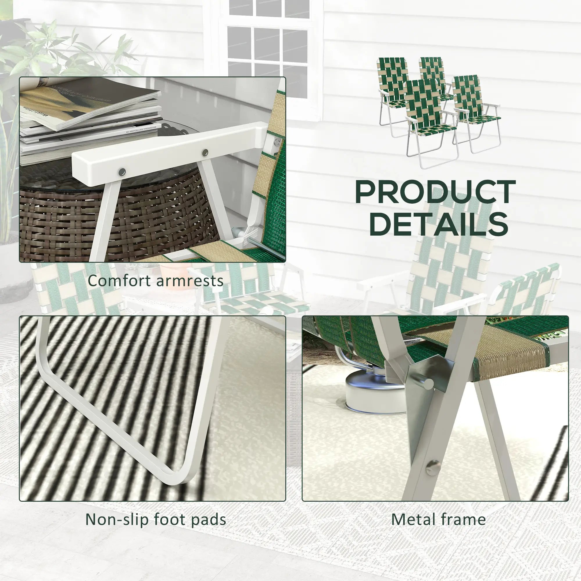 Folding Patio Chairs Set, 4 Pack With Armrests, Green Patio Chairs at Gallery Canada