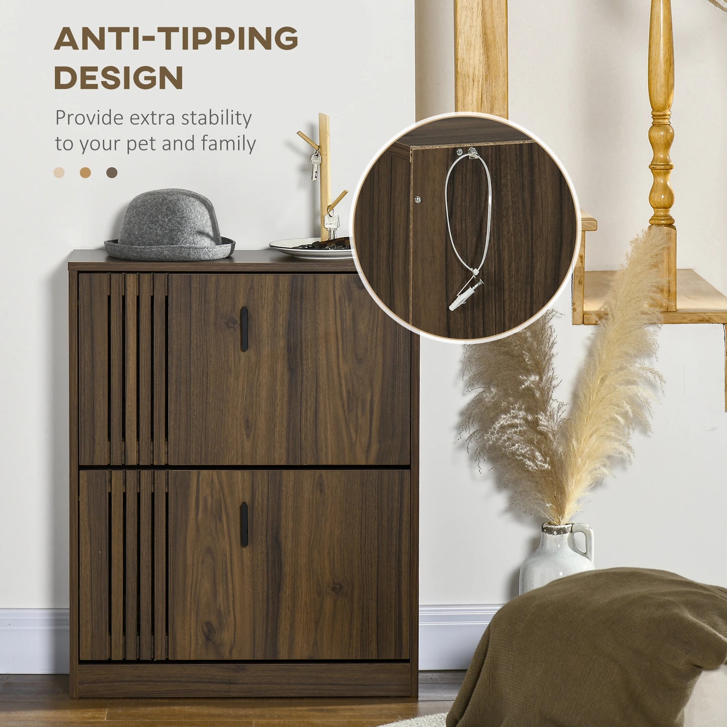 Shoe Storage Cabinet, 12 Pairs, 2 Flip Drawers, Adjustable Shelves, Walnut Shoe Storage Cabinets & Racks at Gallery Canada