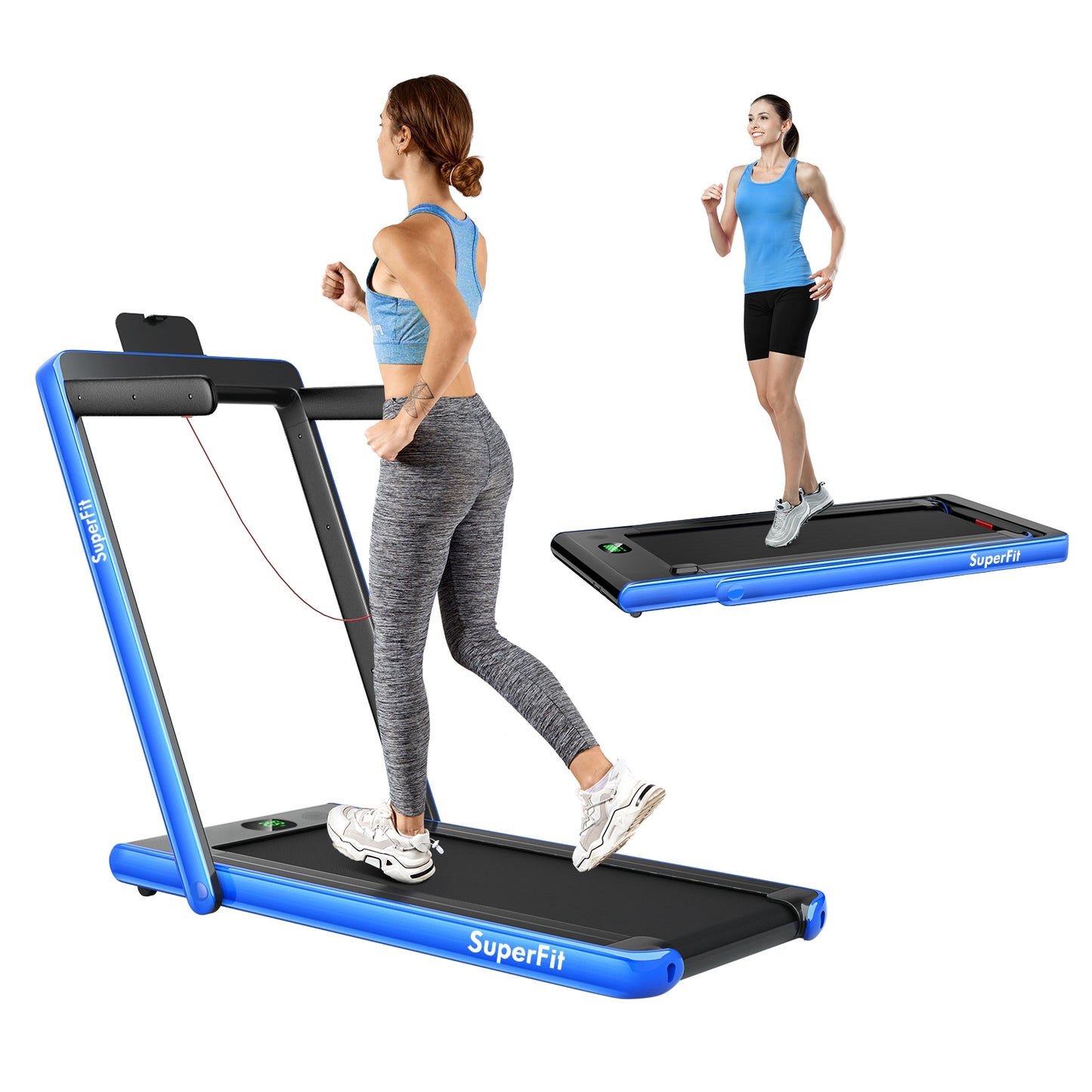 2.25HP 2 in 1 Folding Treadmill with APP Speaker Remote Control, Navy Treadmills at Gallery Canada