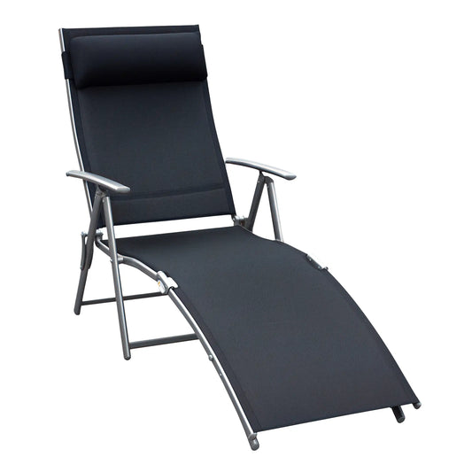 Heavy Duty Adjustable Folding Reclining Chair, Outdoor Sun Lounger, Black Lounger Chairs Black at Gallery Canada