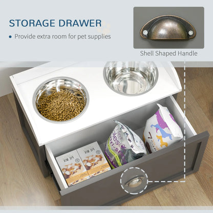 Grandes Gamelles surélevées pour Chien, Tiroir de Rangement, 2 Gamelles en Acier Inoxydable, Gris