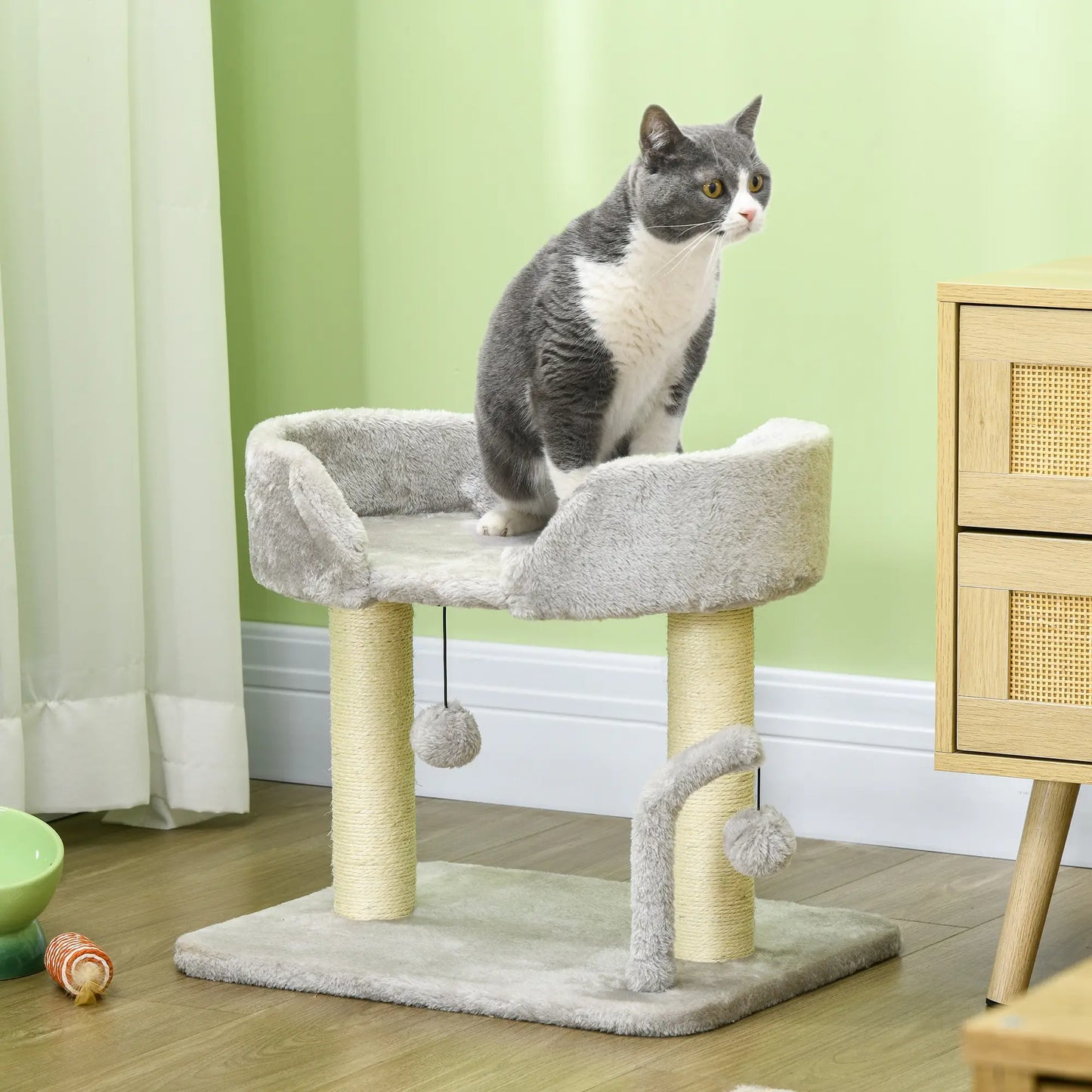Small Cat Tree, Sisal Scratching Posts, Top Perch, Dangling Balls, Light Grey Cat Trees at Gallery Canada