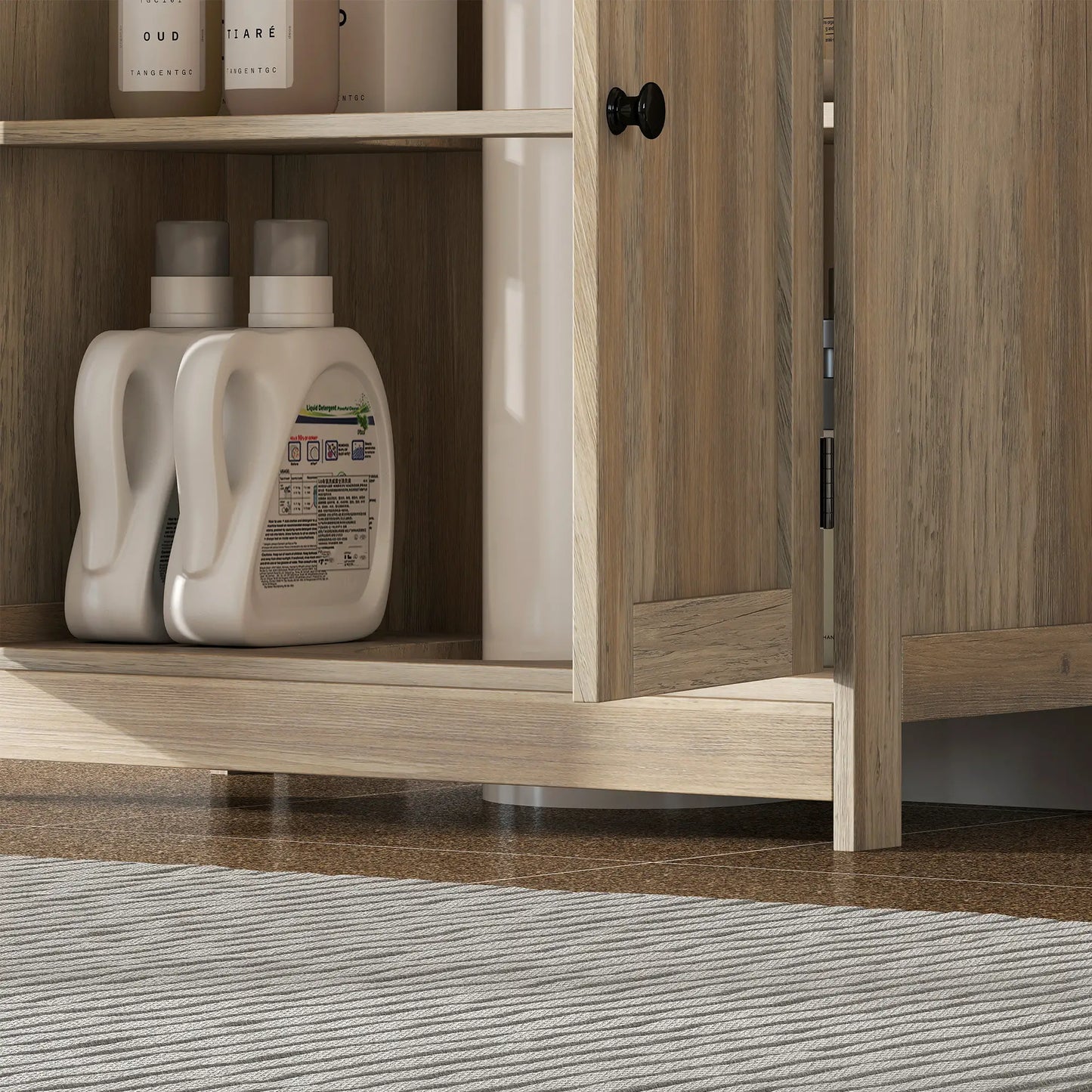 Bathroom Vanity, 24" Pedestal Sink Bathroom Vanity Furniture with 2 Doors and Shelf, Grey Wood Grain Sink Cabinets at Gallery Canada