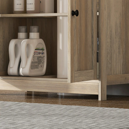 Bathroom Vanity, 24" Pedestal Sink Bathroom Vanity Furniture with 2 Doors and Shelf, Grey Wood Grain Sink Cabinets at Gallery Canada