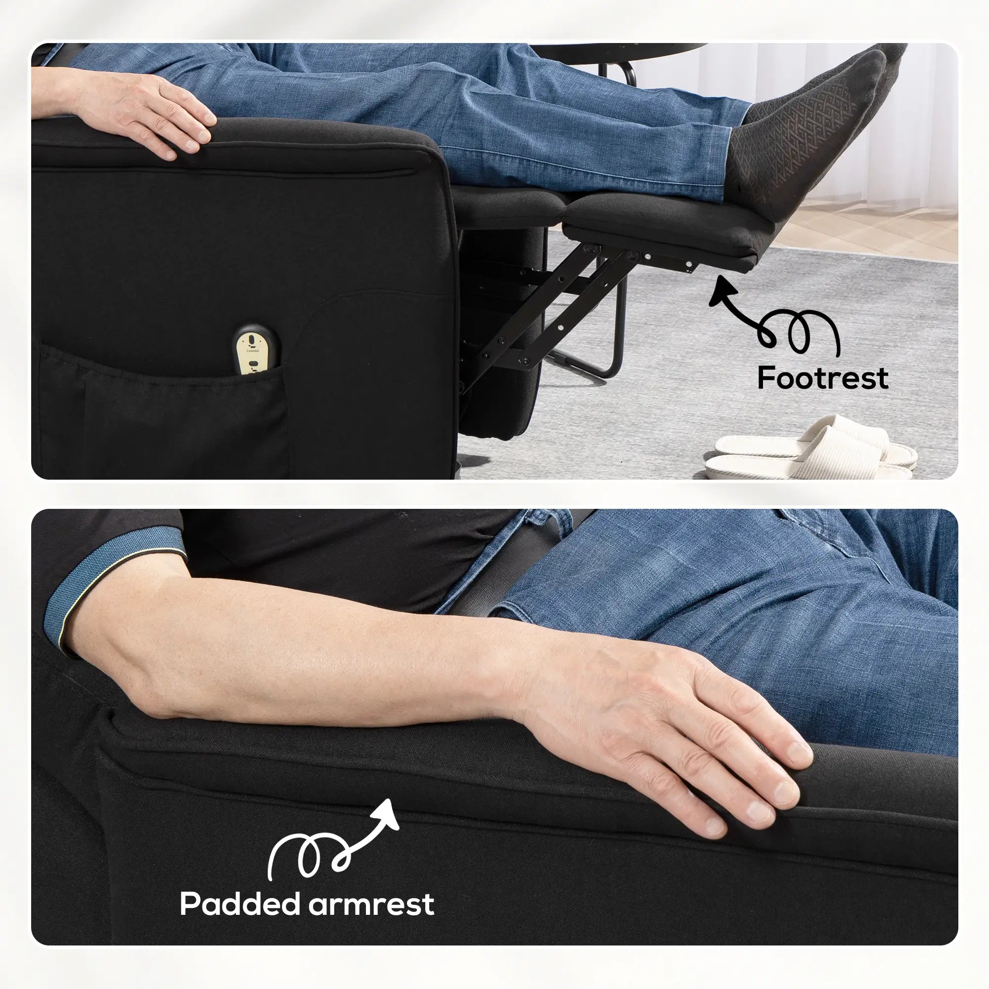 Power Lift Chair Recliner, Remote Control, Side Pockets, Black Sofas & Reclining Chairs at Gallery Canada