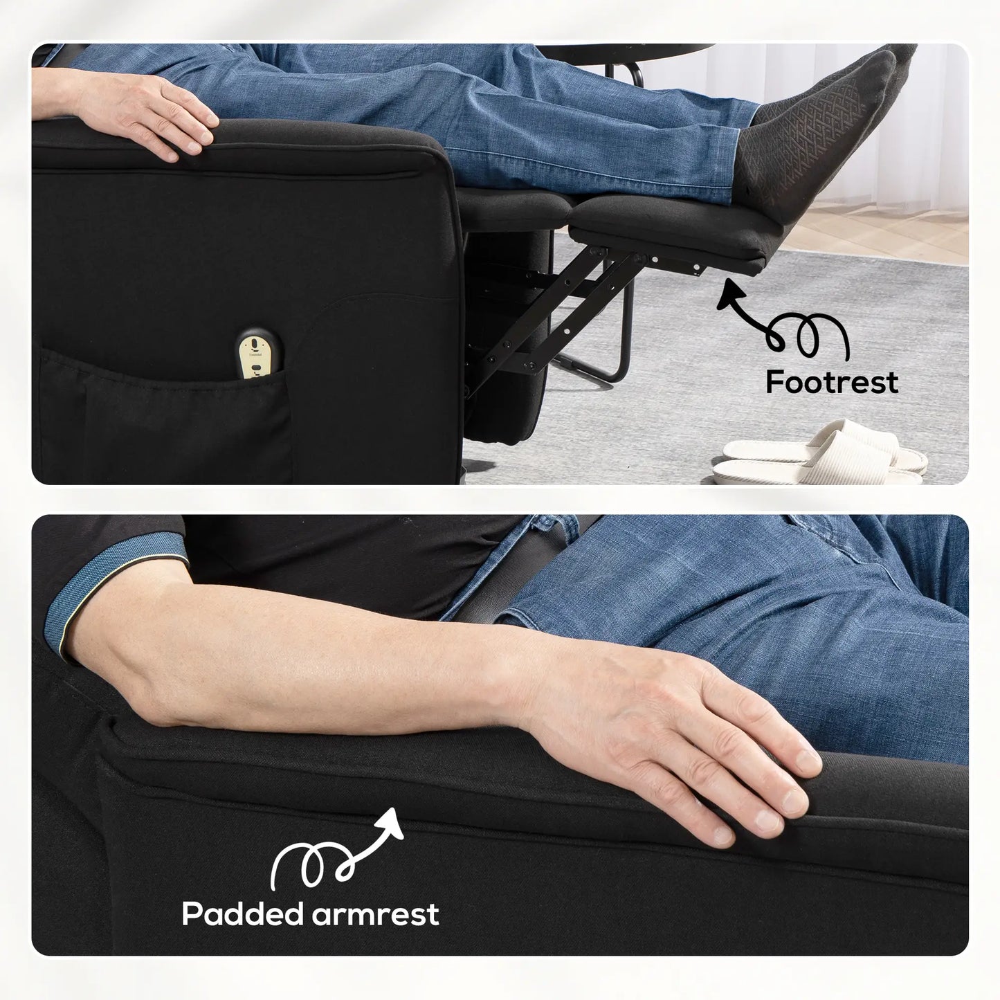 Power Lift Chair Recliner, Remote Control, Side Pockets, Black Sofas & Reclining Chairs at Gallery Canada